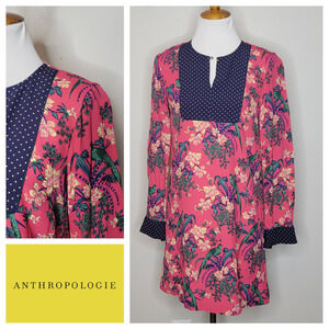 Anthropologie Maeve Floral Polka Dot Bird Print Shift‎ Dress 2
